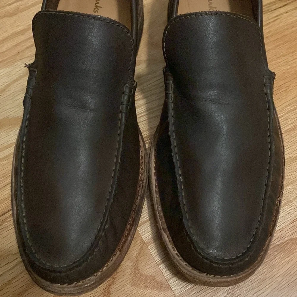 Clarks driving Moccasin Loafers Mems 9.5M Brown Leather business office casual